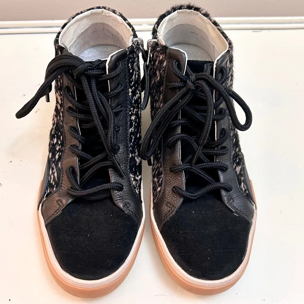 Dolce Vita Black Zoel High Top Lace Up Sneakers  Spotted Calf Hair  Size 7.5 - Picture 2 of 11